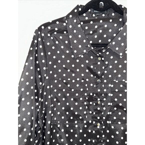 BCBG MAXAZRIA Womens XL Polka Dot Satin Button-Up Blouse Whimsigoth Preppy - Picture 2 of 14